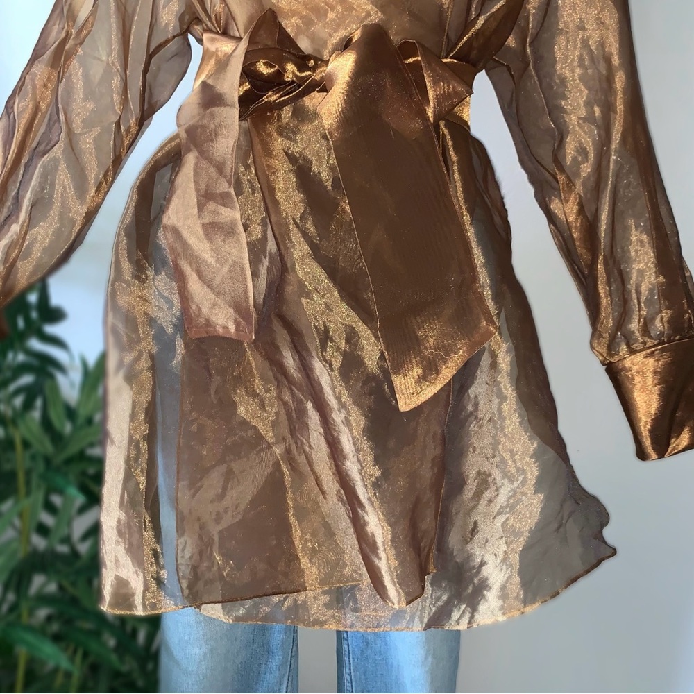 Vintage Metallic Bronze Wrap Blouse - Picture 4 of 16